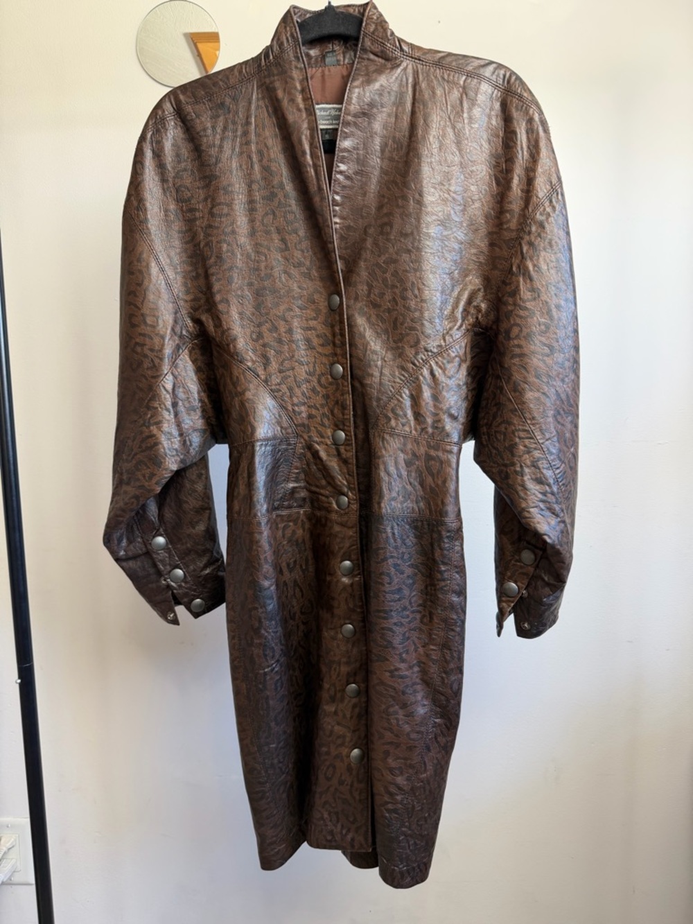 Vintage Michael Hoban North Beach Leather Brown Animal Print Leather Dress S